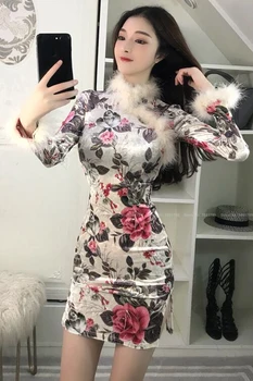 Kitajski Slog Tradicionalnih Qipao Ženske Letnik Eleganten Modni Cheongsam Slim Tiskanja Mini Obleka Orientalski Oblačil Vintage Vestidos