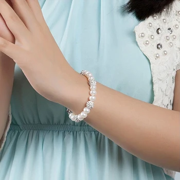 Resnično Lepa sladkovodnih biserov zapestnica ženske,poroka kultivirani white pearl zapestnica 925 srebro jewlery dekle darilo za rojstni dan polje