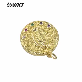 MP146 Luksuzni majhne ženske, nakit obesek medenina v celoti zlato electroplated krog verske devica marija ogrlico, obesek
