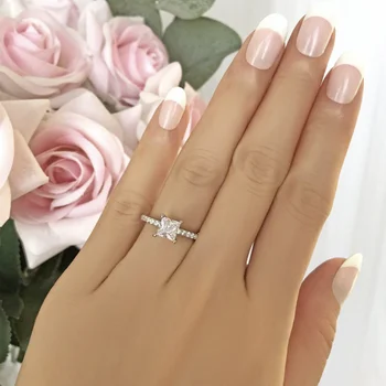 Smaragdno 925 Sterling srebro prstanec Štirimi Kremplji Princesa cut topaz gemstone Elegantno Obroč za Ženske Angažiranosti Poročni nakit