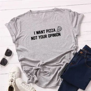 2019 Moda Plus Velikost Ženske T-shirt Bombaž Tees Želim Pizza Črke Natisni T-Shirt Žensk O-Vratu Kratkimi Rokavi Tshirt Vrhovi