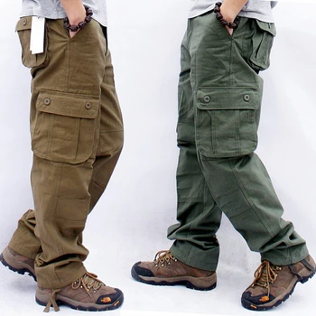 Moške Cargo Hlače Priložnostne Multi Žepi Vojaško Taktično Hlače Moški Outwear Svoboden Ravne dolge hlače, Dolge Hlače, Plus velikost 44