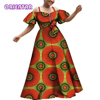 2020 Afriške Ženske Obleke, Modni Off Ramenski Puff Rokav Stranka Žogo Obleke Afriške Tiskanja Bombaž Lady Dolgo Dashiki Obleko WY3609