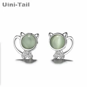 Uini-Rep vroče prodaje novih 925 sterling srebro srčkan moonstone mucek uhani osebnost stilsko divje visoke kakovosti nakit ED815