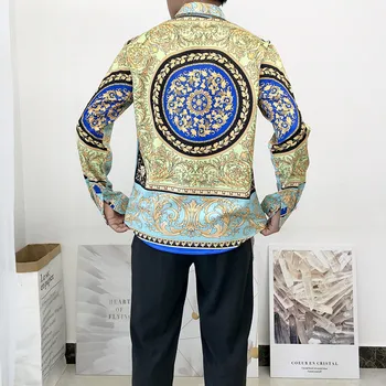 Baročni 3D Tiskanih Modra, Zlata, Vijolična Long Sleeve Majica Moški 2020 Luksuzni Oblikovalec Rokavi Moški Camisa Masculina Letnik Party Majica