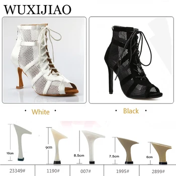 WUXIJIAO Ženske črne očesa antilop moda prečni trak seksi visoke pete sandala udobno latinsko plesne čevlje salsa čevlji
