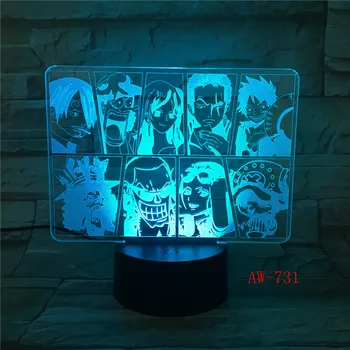 En Kos Ekipa Night Light Luffy Sanji Zoro predstavnica nami-ja 3D LED Iluzijo namizne Svetilke Barve Spreminjanje Luminaria Dotik Osvetlitev Dekor AW-731