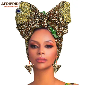 Afriške headwraps+earings 2 kos kompleti za ženske afriške glavo, šal ankara tradicionalnih headtie šal turban AFRIPRIDE A19H007