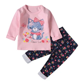 VIDMID baby dekleta pižame zajci mačke kompleti oblačil dolg rokav t-majice+ hlače otroci, dekleta, bombažne otroške spodnje perilo nastavite 4049