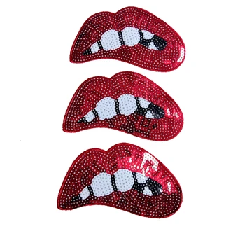 2020 Novo DIY Velike rdeče Ustnice, usta obliži Aplicirano Šivanje Ročno izdelane Srebrnine Sequins Obliž za Oblačila Vezenine, Vezeni