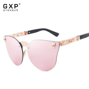 GXP Luksuzne blagovne Znamke Moda za Ženske Gotike Ogledalo Očala Lobanje Okvir Kovinski Tempelj Oculos de sol UV400 Z Dodatki