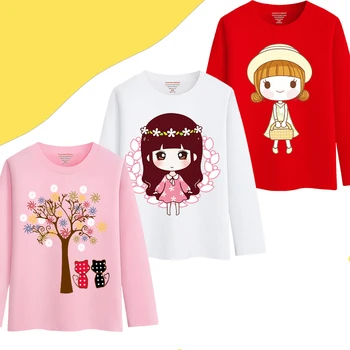 3 Kos Otroci Dekleta T-shirts ki se Jeseni Otroci Vrhnja oblačila Vrhovi Princesa Malčka, Otroška Oblačila Najstniških Risanka Dolg Rokav Tee Majice