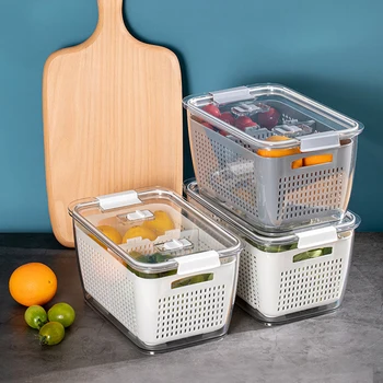 Plastično Dvojno Plast Zaprti Škatli S Pokrovom Sveže-Vodenje Škatla Za Shranjevanje Kuhinja Hladilnik Sadja In Zelenjave Drenažo Škatla Za Shranjevanje
