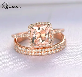 Bamos 3pcs/Nastavite Nov Modni Ženski Rose Zlata Prst Prstan Srčkan Romantični Poročni Prstan iz Obljubo Obroči Za Par