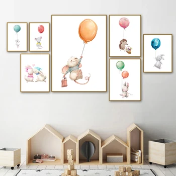 DIY Diamond Slikarstvo Zajec Mouse Balon Nordijska Plakati Navzkrižno Šiv Akvarel Risanka Stenske Slike Za Otroke, Soba Dekoracijo