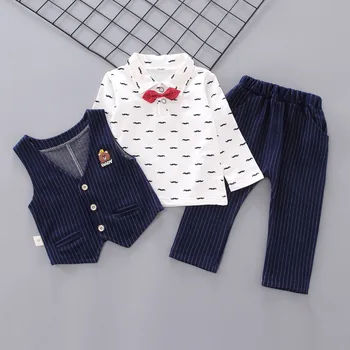 Jeseni Nov Sklop 1-2-3-Year-Old Boy Baby korejski Stil Modni Telovnik Tri-Kos otroška Oblačila na Debelo