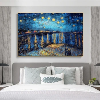 Zvezdnato Noč Nad Rone, ki Jih Van Gogh Platna Slike Na Steni Umetnosti Plakatov In Fotografij Impresionizem Umetniške Slike Cuadros
