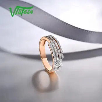 VISTOSO Zlata prstana Za Ženske Resnično 14K 585 Rose Gold Ring Peneče Diamant Obljubo Udejstvovanje Obroči Obletnico Fine Nakit