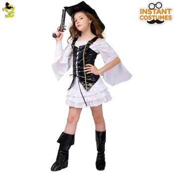 Noč čarovnic za Otroke Pirate Oblačenja Cosplay Deluxe Dekle Black Pirate Oblačenja Noša za Otroke Stranka Obleko gor Karneval