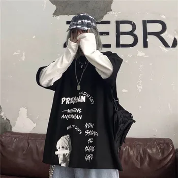 Moda Bf Japonska Dekleta Ulične Sweatshirts Harajuku Vrhovi Puloverji Pismo Natisnjeno Dolg Rokav Modna Ženska Priložnostne Tshirt