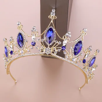 Vroče Prodaje Royal Queen Baročnem Slogu Modra Kristal Tiaras Crown Princess Diadem Poročne Neveste Poroka Stranka, Lase, Nakit, Okraski