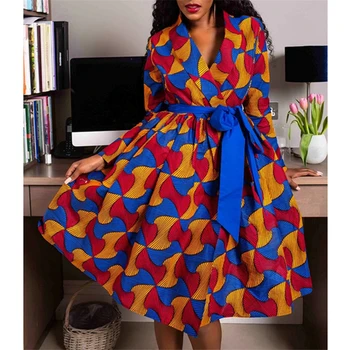 Afriške Obleke za Ženske do leta 2020 Novice Ženske Kimono Obleko Elegantno Dashiki Natisniti Moda Proti-vrat Čipke Oblačila Plus Velikost Oblačila