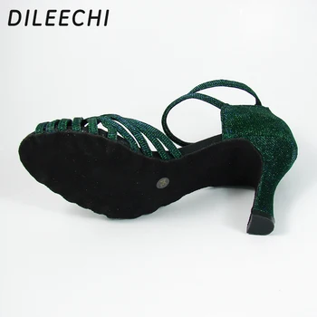 DILEECHI nove Green flash latinsko plesne čevlje za odrasle ženske Ballroom ples čevlji Samba čevlji, Sandale za Ženske Pete 6 cm 5 cm