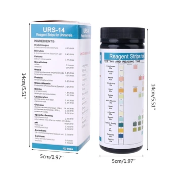 URS-14 100strips Urina Reagenta Test Papir 14 Parametrov Urinski Test Trakovi Levkociti Nitrit Urobilinogen Beljakovin pH