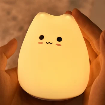 Ustvarjalne risanka malo luštna mačka silikonski lučka LED pisane barve spreminjanje otrokove spalnice vzdušje noč svetlobe