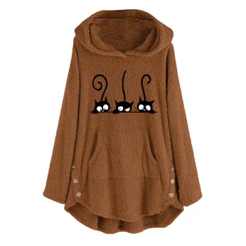 Ženska Flis Mačka Vezenje Plus Velikost Topel pulover s kapuco Vrh Gumb BlouseDrop dostava dobavitelj fant dekle človek, ženska Seksi