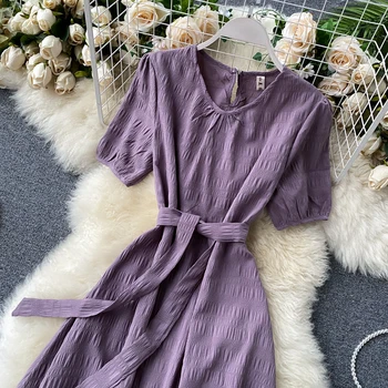 Vijolična Poletje Ženske Obleko Elegantno Trdna Letnik Priložnostne Korejski 2020 Nove Obleke Ženska Šifon Vestidos Verano Mujer