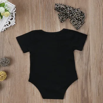 Newborn Baby Dekleta 0-18 M Bodysuit Jumpsuit Leopard Glavo 2Pcs Obleke Oblačila
