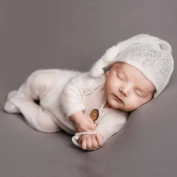 2 Kos Moher Baby Romper Klobuk Nastavite Novorojenčka Fotografija Rekvizitov, Pletena Volnena Obleka, Dolgega Repa Kapa Komplet Za Dojenčke Fotografiranje Oblači