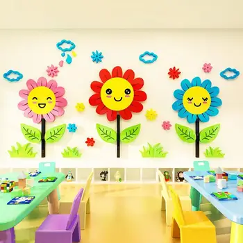 Cvetlični Vzorec, Stenske Nalepke Lepa Risanka Nalepke Za Otroke, Soba Dekor DIY Stene Decals je Otroška Soba Dekoracijo Barvito Ozadje