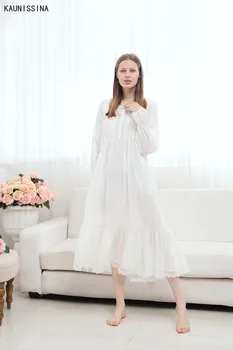 Elegantno Trdna More Žensk Viktorijanski Nightgown Dolg Rokav Sleepwear Čipke Bombaž Obleko Noč Plus Velikost Princesa Nightdress