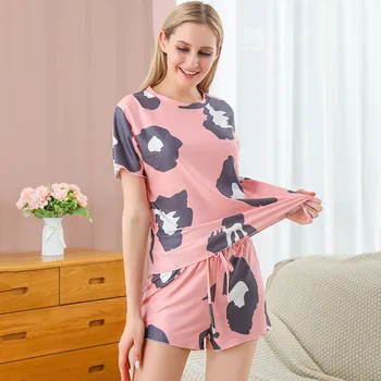 2020 Jeseni Kratek Rokav, kratke hlače, Hlače Pajama Kompleti za Ženske Tiskanja Sleepwear Femme Loungewear Homewear Pijama Mujer Oblačila#2