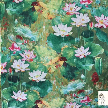 50x140cm Oljna slika, Slog Japonski Lotus Mehke Bombaž Perilo Tkanine, Tkanine za Šivanje Obleko Zavese Tabelo Okraski Krilo Krpo