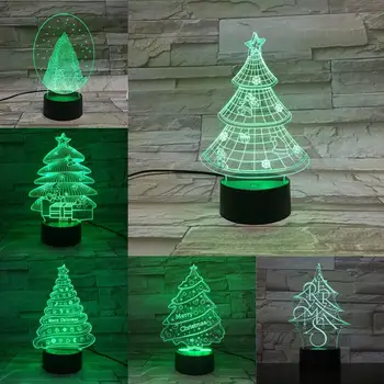 Božično Drevo 3D Lučka 7 Barv Spreminja Noč Svetlobe Vzdušje Počitnice Razsvetljavo Stranka Domov Namizni Dekor Dotik Oddaljeno Črno Osnovo