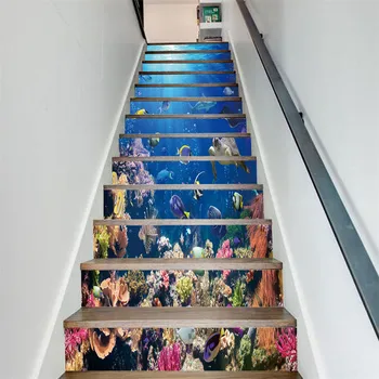 2019 Podvodni Svet Rib Stopnicah Nalepke Samolepilni PVC Stopnišče Dekoracijo Ozadja DIY Doma Stopnišč, Obnovo Decals