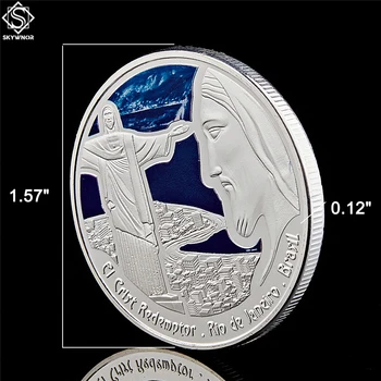Bog Jezus Krščanstvo Brazilija Rio Točko Južne Amerike Srečen Silver Plated Vrednost Kovanca Zbirka W/ Trda Kapsula