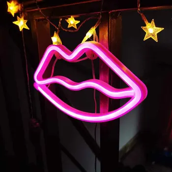 Neon Znak Svetlobe LED Zid, Ustnice Luči Vizualne Umetnine Bar Lučka Sobi Doma Dekor