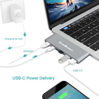 KawBrown USB C Vozlišče Tipa C, HDMI, USB 3.0 Podporo PD Polnjenje Micro SD/SD Dock Postajo za Macbook prenosniki Dodatki