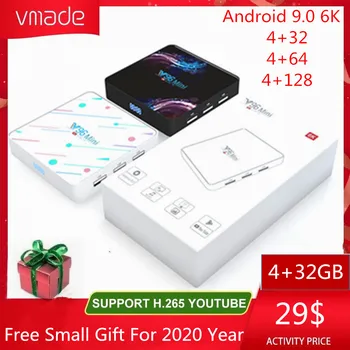 Vmade Mini Set-Top Box Allwinner H6 Quad Core Android 9.0 4G+128GB UHD 6K H. 265 WIFI 1,5 GHZ Google TV Media Player