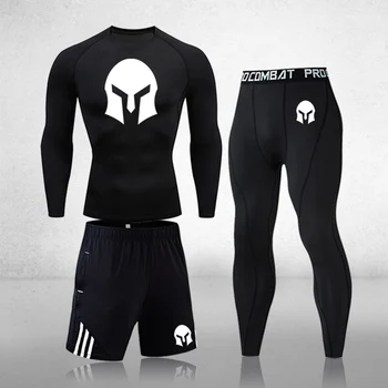 2021 Novih Moških Stiskanje Teče hlačne Nogavice Vadbo Fitnes Usposabljanja Trenirko Majice z Dolgimi Rokavi Šport bo Ustrezala Rash Guard Kit