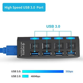 2020 USB 3.0 HUB 2.0 HUB Multi USB Razdelilnik 4/7 Vrata Expander Več USB 3, Hab Uporabo Napajalnika USB3.0 Središče s Stikalom Za PC