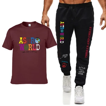 2020 novo Travis Scott Astro Svetu T-shirt visoke kakovosti moške priložnostne ulica Harajuku print + dva kosa športne hlače