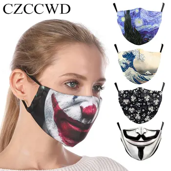 Moda Maske 3D Velika Usta Print Masko Usta Odraslih Ponovno Stroj Tkanine Maske Usta-žarilna Varstvo PM2.5 Virus Prah Maske