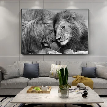 Nordijska Črni Afriški Lions Platna Slike na Steni Umetnosti Plakatov in Fotografij Lev glavo Na Glavo Art Slike Doma Dekoracijo