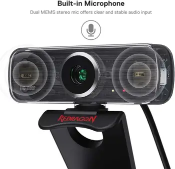 Redragon GW800 1080P Spletna kamera z vgrajenim Dvojni Mikrofon 360-Stopinjsko Vrtenje - 2.0 USB Skype Računalnik Spletna Kamera