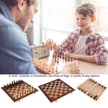 Leseni Šah Nastavite Zložljiva Magnetni Veliki svet S 34 Šahovske Figure, Notranjost prostora za Shranjevanje Prenosni Potovanja namizna Igra, Set Za Otrok